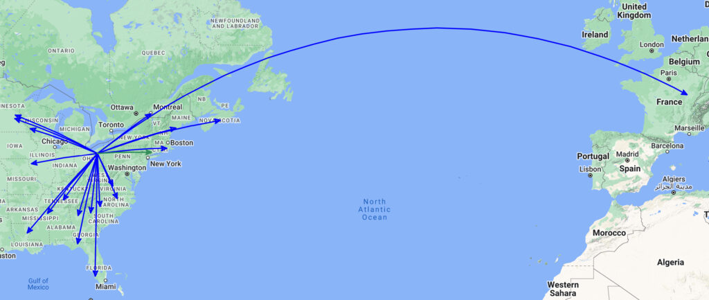 QSO Map of the activation of US-1999 by KC8JC on 29-Mar-2024.