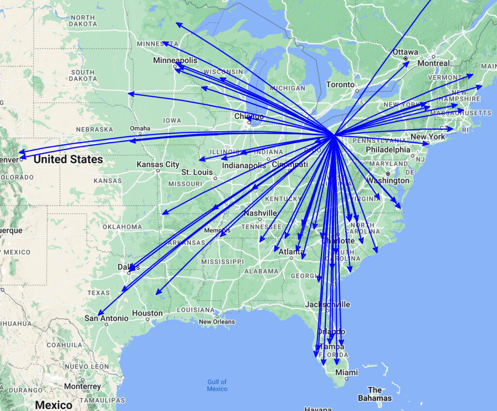 QSO Map of the North American portion of the activation of US-1999 by KC8JC on 31-Mar-2024.