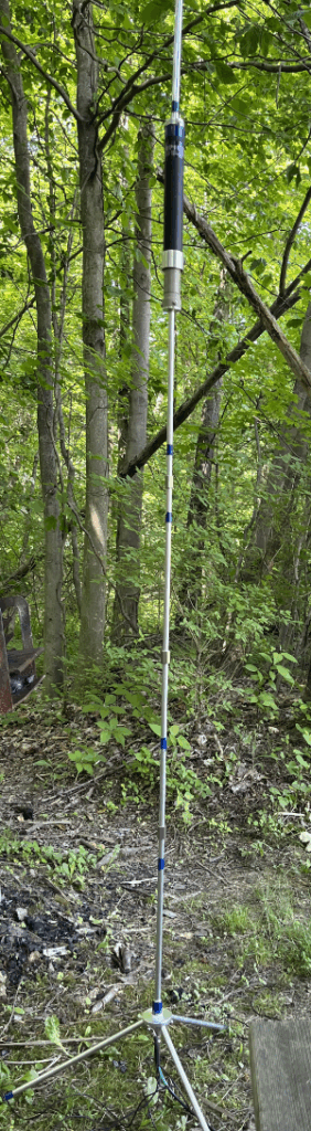 The SuperAntenna deployed with the optional tripod setup.